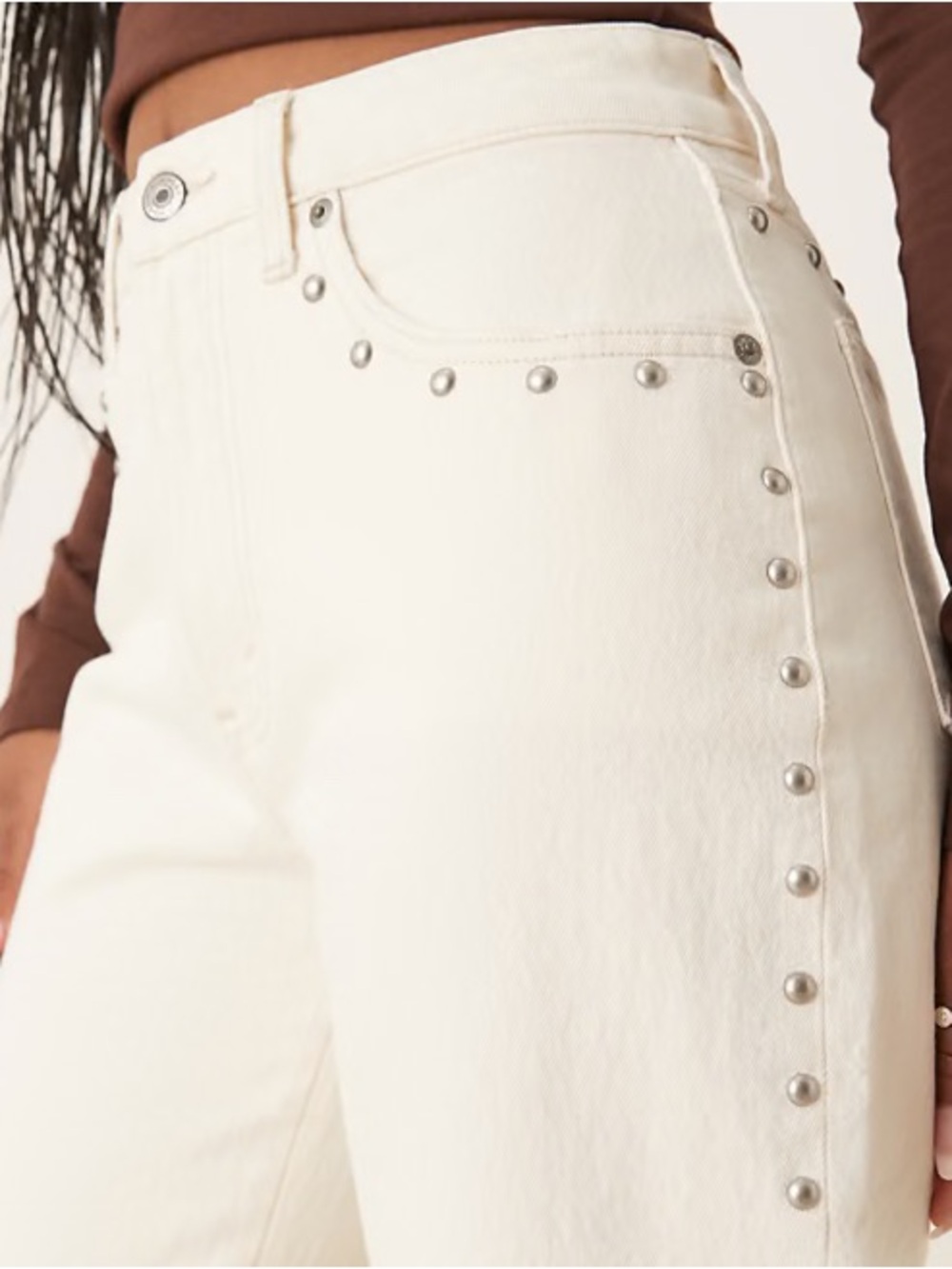 A&F White Curve Love 90s Relaxed High-Rise Wide-Leg Jeans w/Silver Studs